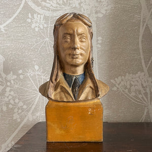 A terracotta Airman Bust by sculpture Jaroslav Horejc, titled Hlava Pilota. Signed on the right shoulder 'HOREJC JC' - SHOP NOW - www.intovintage.co.uk