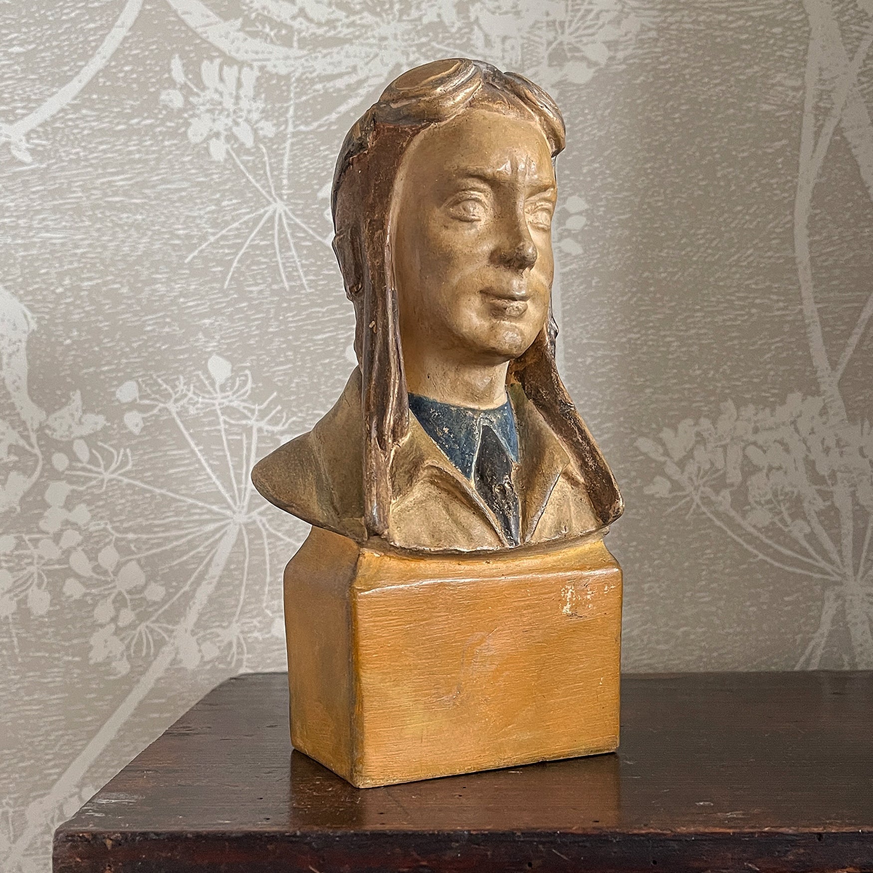 A terracotta Airman Bust by sculpture Jaroslav Horejc, titled Hlava Pilota. Signed on the right shoulder 'HOREJC JC' - SHOP NOW - www.intovintage.co.uk