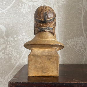 A terracotta Airman Bust by sculpture Jaroslav Horejc, titled Hlava Pilota. Signed on the right shoulder 'HOREJC JC' - SHOP NOW - www.intovintage.co.uk