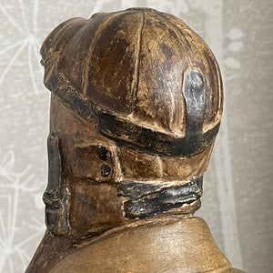 A terracotta Airman Bust by sculpture Jaroslav Horejc, titled Hlava Pilota. Signed on the right shoulder 'HOREJC JC' - SHOP NOW - www.intovintage.co.uk