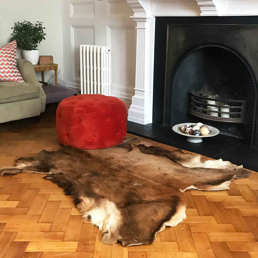 This sumptuous deer skin hide will add a touch of traditional luxury to any contemporary home. Its warm mixture of brown tones and characteristic markings will make a fabulously individual floor covering, couch drape or statement wall-piece - SHOP NOW - www.intovintage.co.uk