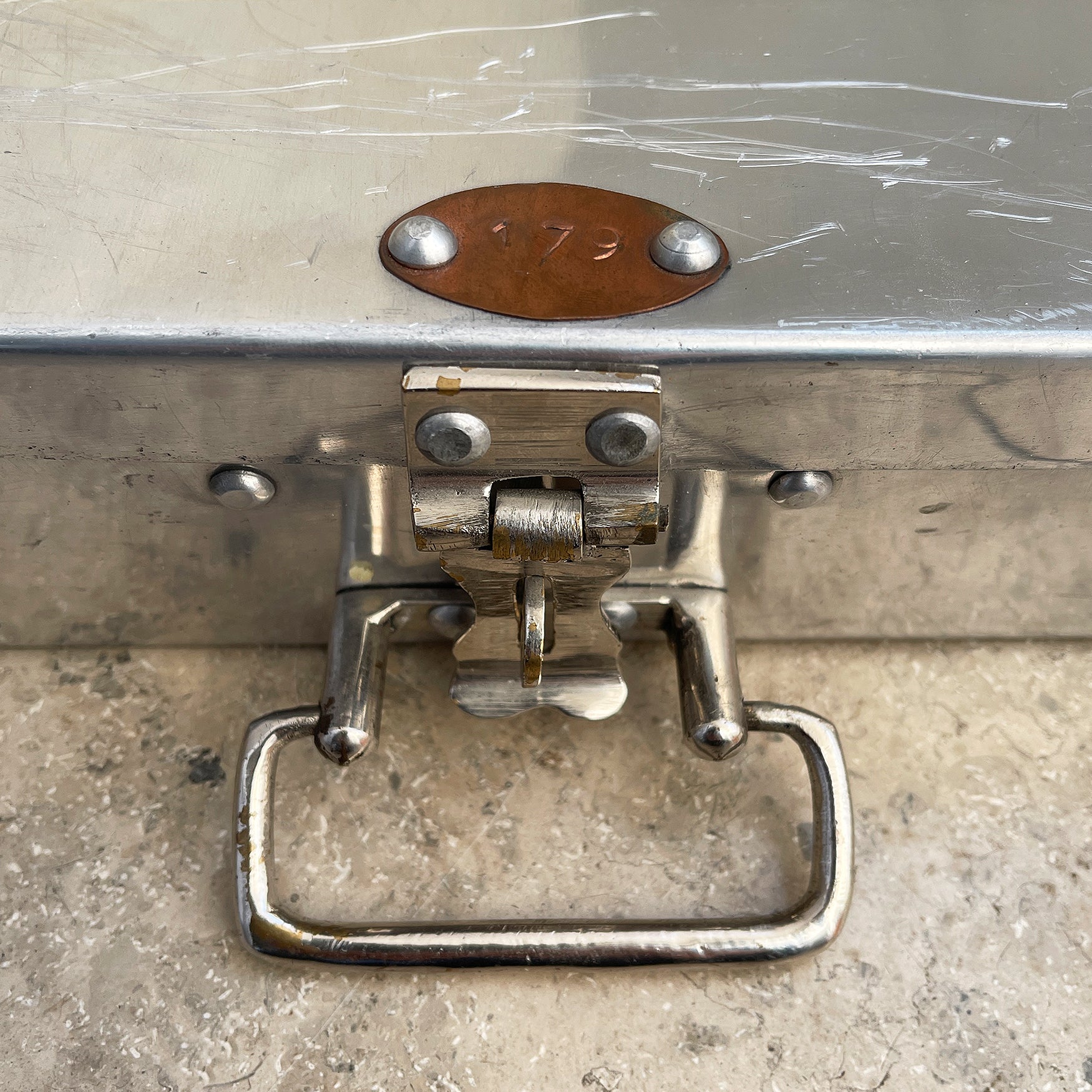 A Vintage Bank Security Box. Constructed from aluminium with hinged lid, nickle plated latch and copper number plate. Perfect for gold, diamonds or good old fashioned cash! - SHOP NOW - www.intovintage.co.uk