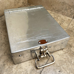 A Vintage Bank Security Box. Constructed from aluminium with hinged lid, nickle plated latch and copper number plate. Perfect for gold, diamonds or good old fashioned cash! - SHOP NOW - www.intovintage.co.uk