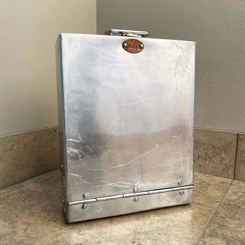 A Vintage Bank Security Box. Constructed from aluminium with hinged lid, nickle plated latch and copper number plate. Perfect for gold, diamonds or good old fashioned cash! - SHOP NOW - www.intovintage.co.uk