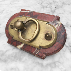 Nice and chunky French Door Bell Pull. The marble is a deep rusty red with creamy white and chocolate veins. That is topped with a brass pull handle that has a good smooth rocker action to it - BUY NOW - www.intovintage.co.uk