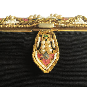 Black Grosgrain Bag With Enamel & Bead Detailing. Find this and other Beautiful Vintage Bags & Purses for sale at Intovintage.co.uk.