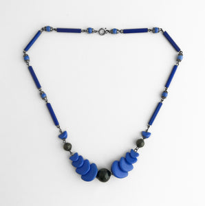 Vintage Blue and Black Geo-Metric Art Deco Necklace - SHOP NOW - www.intovintage.co.uk
