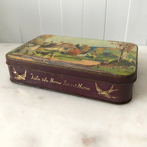 Vintage Blue Bird Toffee Tin from Harry Vincent Ltd of Birmingham. It has a delightful English village scene on the front with a beautiful autumnal colour pallet - SHOP NOW - www.intovintage.co.uk
