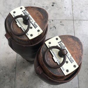 Pair of Antique British Army Officers Cavalry Boots in wonderful condition. Finished in brown leather with laces to the bottom section of the boot and leather soles. Each boot has its original wooden stave with the Faulkner & Son makers mark and topped off with a sturdy brass pull ring - SHOP NOW - www.intovintage.co.uk
