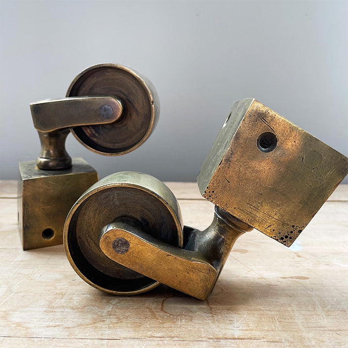 An extremely large Pair of Brass Castors, probably off of a grand piano - SHOP NOW - www.intovintage.co.uk