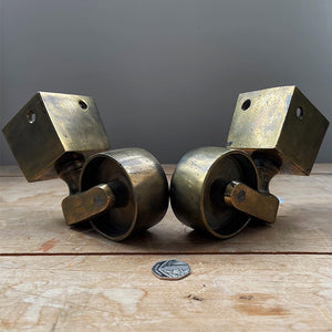 An extremely large Pair of Brass Castors, probably off of a grand piano - SHOP NOW - www.intovintage.co.uk