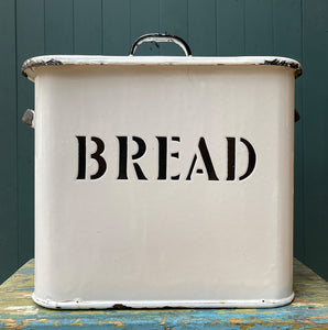 A Vintage Enamel Bread Bin. It has great typography to the front. Good looking and very practical for the kitchen - SHOP NOW - www.intovintage.co.uk