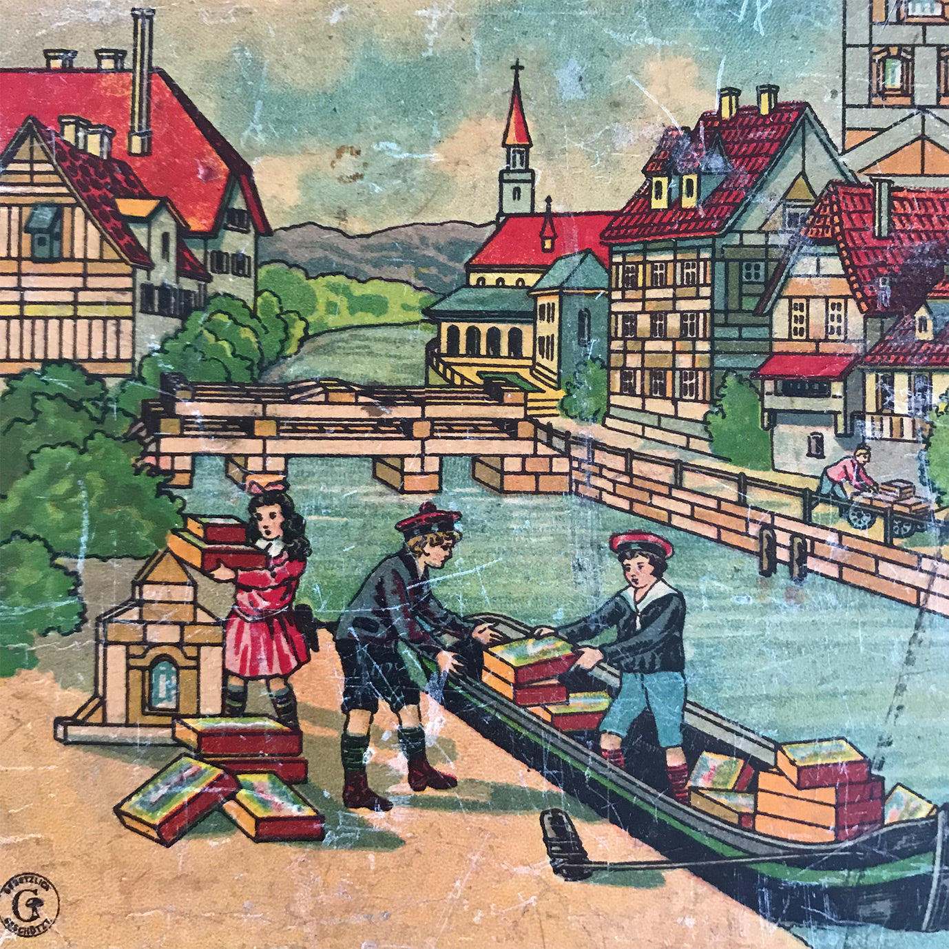 Delightful box of vintage children's building bricks by the Baukasten Toy Company - SHOP NOW - www.intovintage.co.uk