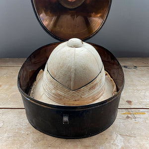 A Royal Naval WW1 (early 1920s) Waterproof White Tropical Service Pith Helmet by the EQUATOR BRAND in its original Japanned tin case - SHOP NOW - www.intovintage.co.uk