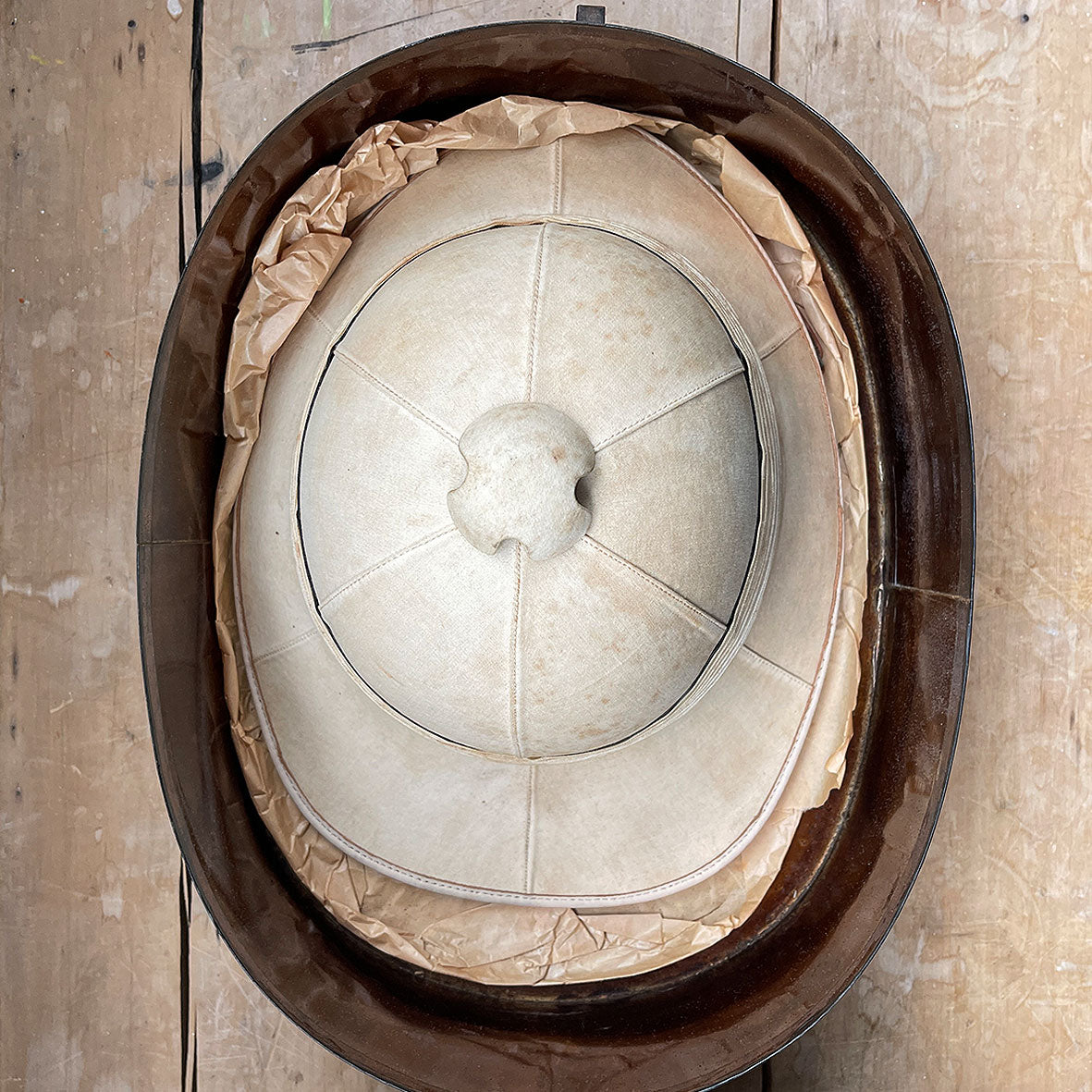 A Royal Naval WW1 (early 1920s) Waterproof White Tropical Service Pith Helmet by the EQUATOR BRAND in its original Japanned tin case - SHOP NOW - www.intovintage.co.uk