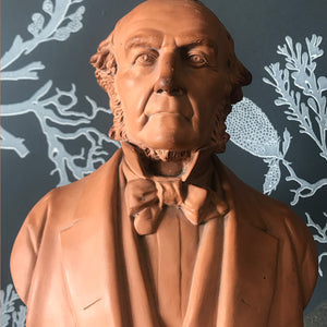 A impressive Terracotta Bust of the Right Honourable W.E Gladstone the British Prime Minister (1868), E.W Wyon maker's mark to the rear and dated 1882. There is a further mark to the underside. Quite incredible detail in the modelling - SHOP NOW - www.intovintage.co.uk