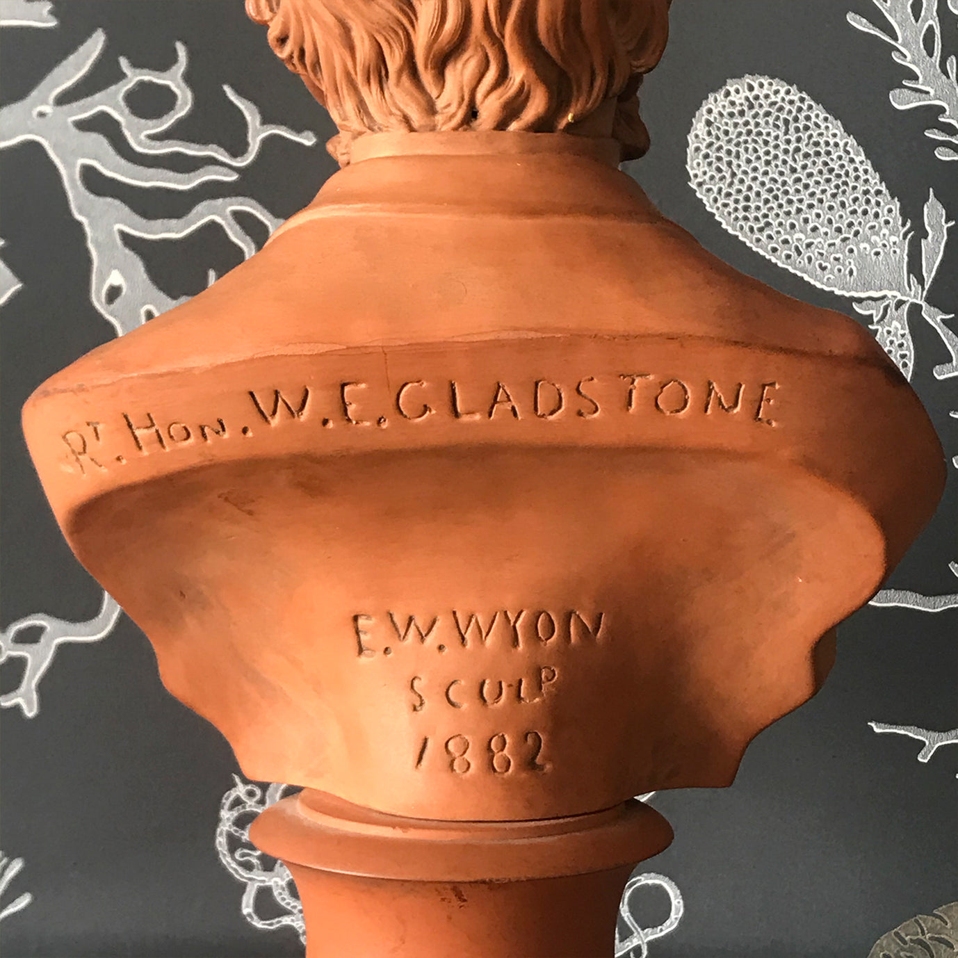 A impressive Terracotta Bust of the Right Honourable W.E Gladstone the British Prime Minister (1868), E.W Wyon maker's mark to the rear and dated 1882. There is a further mark to the underside. Quite incredible detail in the modelling - SHOP NOW - www.intovintage.co.uk