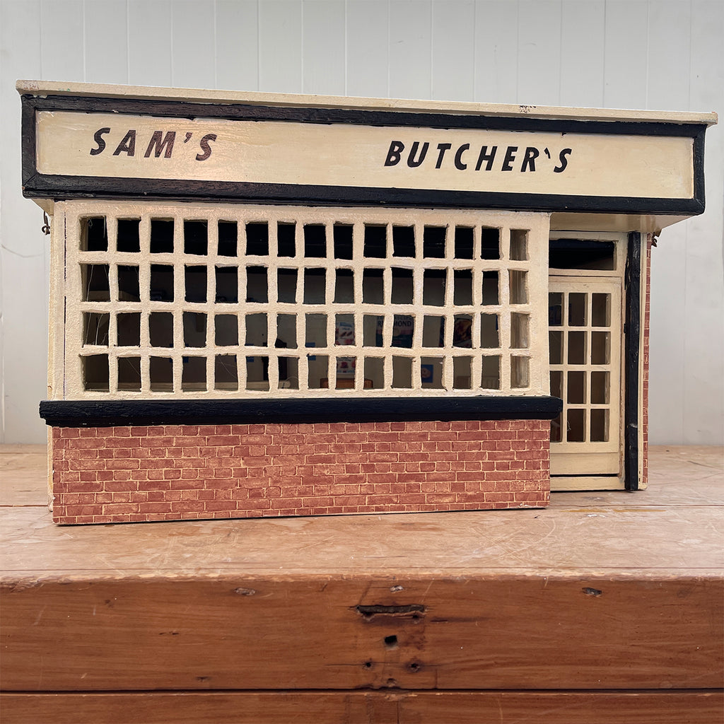 Scratch built Butcher's Shop. Crude in construction and probably only 30-35 years old but still full of charm - SHOP NOW - www.intovintage.co.uk