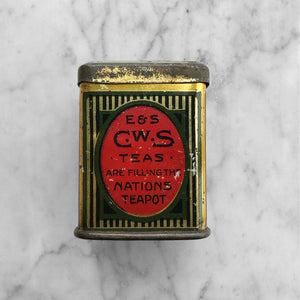 Charming little E&S CWS Tea Sample Tin. These little tins were produced in the early 20th century by the&nbsp;English & Scottish Joint Co-operative Wholesale Society of the United Kingdom to promote their fine teas - SHOP NOW - www.intovintage.co.uk