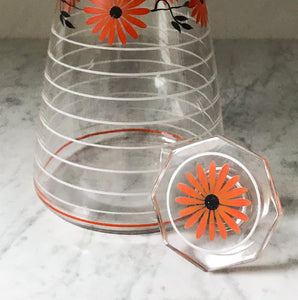Pretty painted glass decanter, with flower and striped decoration - SHOP NOW - www.intovintage.co.uk