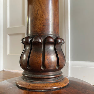 A quality William IV Mahogany Card Table with well carved detail to the solid mahogany pedestal leading to shaped collar with circular base and carved paw feet with original castors. - SHOP NOW - www.intovintage.co.uk