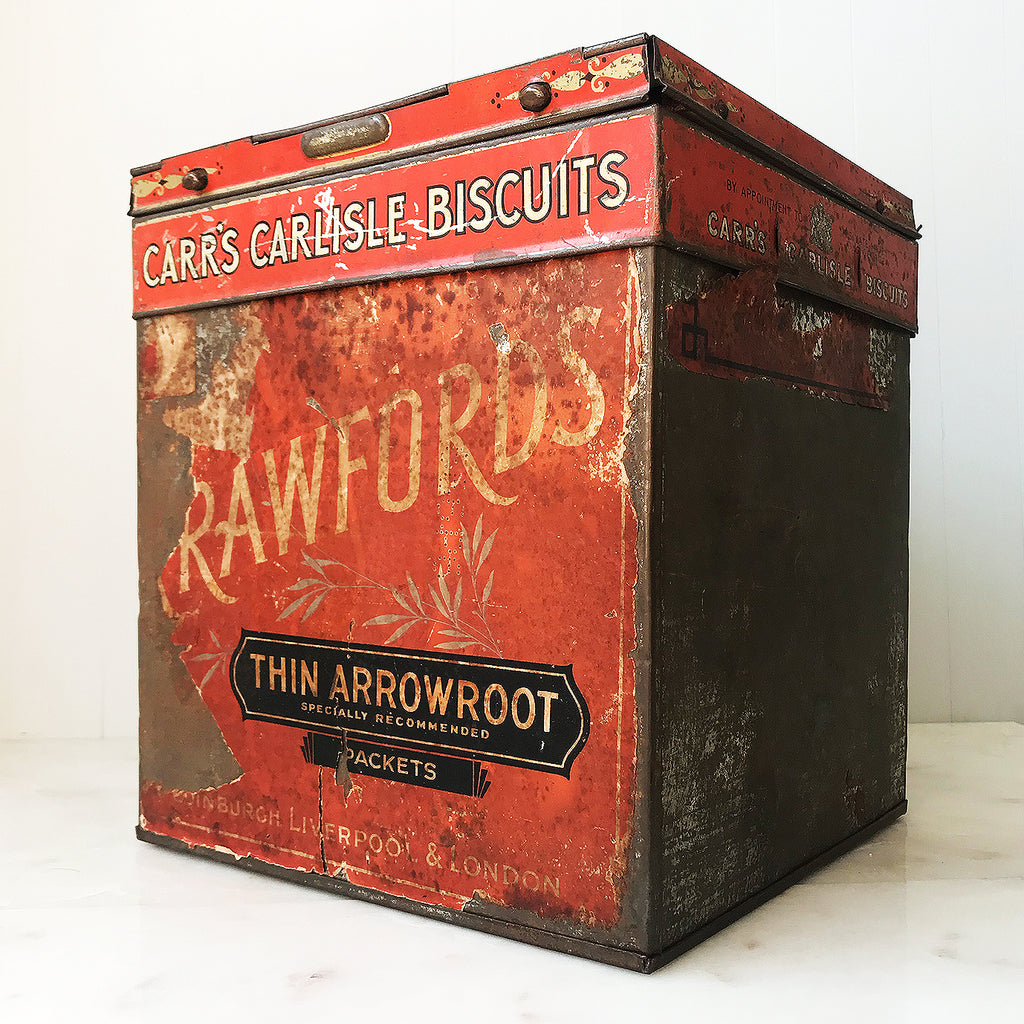 Vintage Biscuit Shop Display Tin with a Carrs Carlisle Biscuits display topper that would have held sample biscuits under the glass window so you knew what was in the box - SHOP NOW - www.intovintage.co.uk
