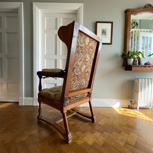 A French Walnut Reclining Armchair Circa 1860. The wing back has seven adjustable positions activated via a simple iron ratchet system. The arms have extendable iron rods. Raised on turned legs with an 'H' shaped stretcher. With original horsehair & ready to be upholstered - SHOP NOW - www.intovintage.co.uk