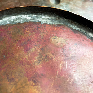 A large hand beaten Arts & Crafts Copper Charger in the Cornish Newlyn style. Beautiful colour and texture. Looks amazing as a table piece - SHOP NOW - www.intovintage.co.uk