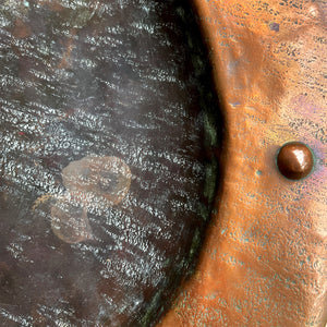 A large hand beaten Arts & Crafts Copper Charger in the Cornish Newlyn style. Beautiful colour and texture. Looks amazing as a table piece - SHOP NOW - www.intovintage.co.uk
