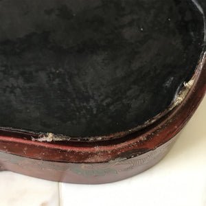 Chinese Red Lacquered Papier Mache Marriage Box. The box is decorated with Dragons & pheasants, a sign of good luck for the married couple. Gilt detail with the sides having an unusual scolloped shape adding to its country house look - SHOP NOW - www.intovintage.co.uk