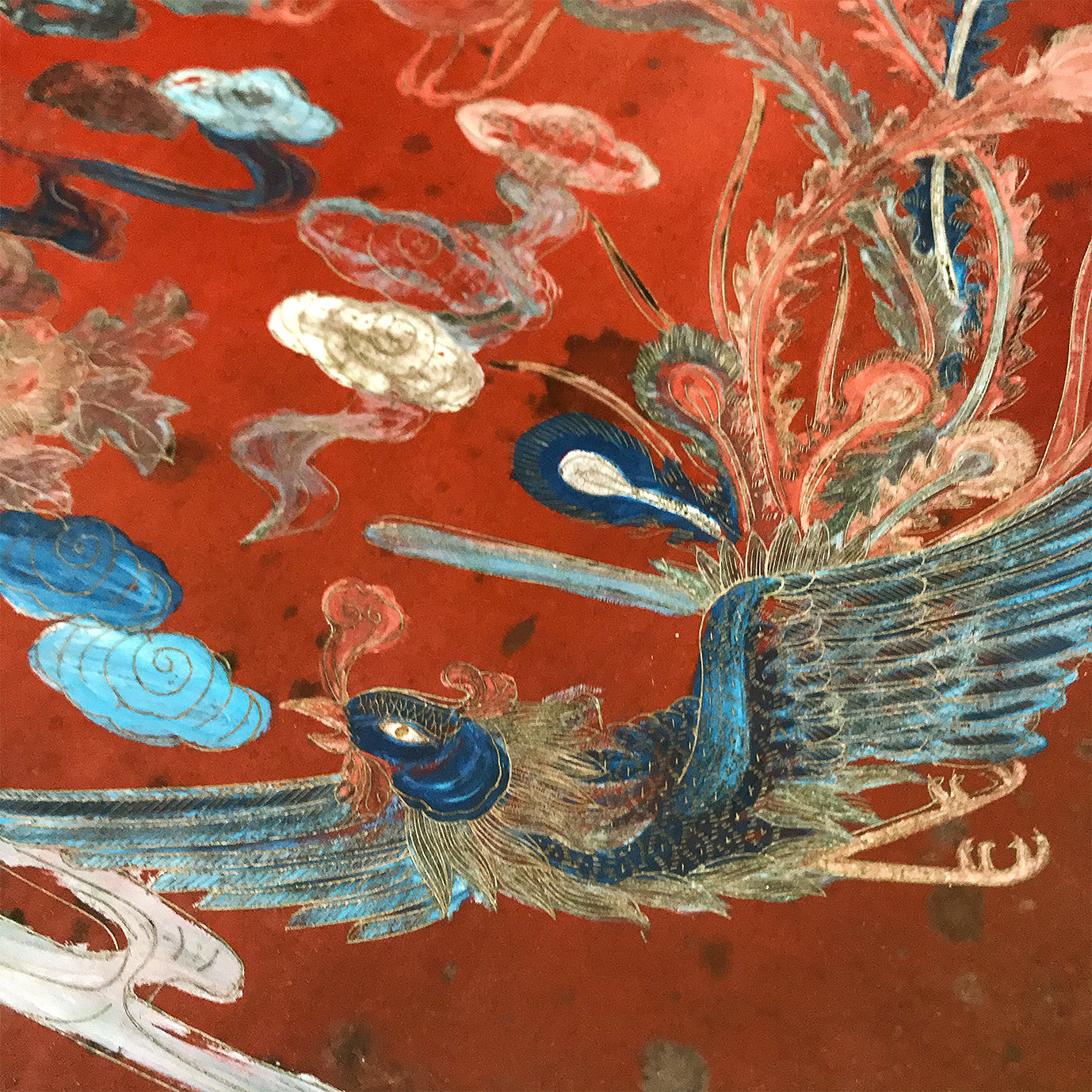 Chinese Red Lacquered Papier Mache Marriage Box. The box is decorated with Dragons & pheasants, a sign of good luck for the married couple. Gilt detail with the sides having an unusual scolloped shape adding to its country house look - SHOP NOW - www.intovintage.co.uk