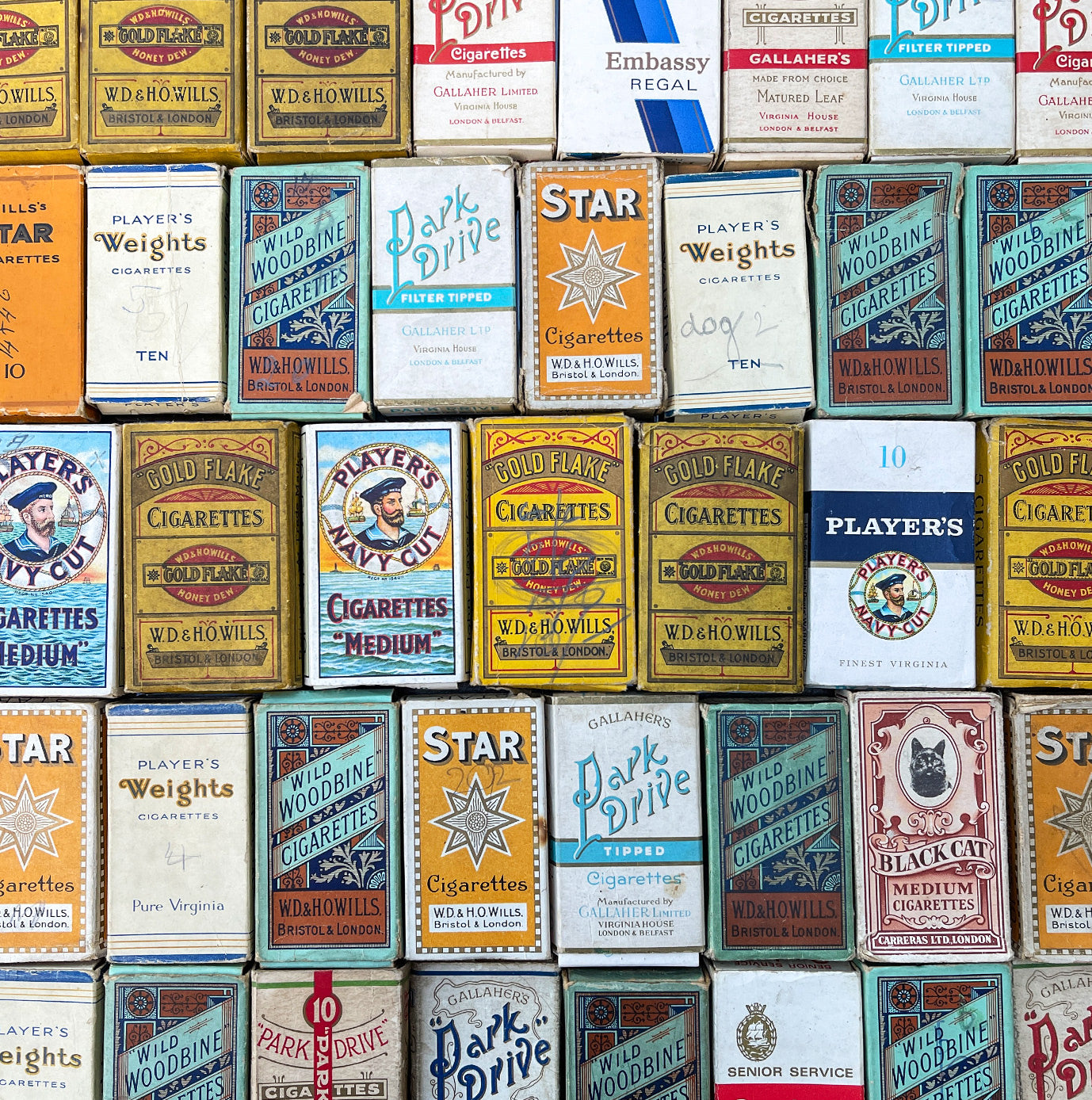 50 vintage cigarette packs are decorated with fantastic typography and imagery - SHOP NOW -  www.intovintage.co.uk