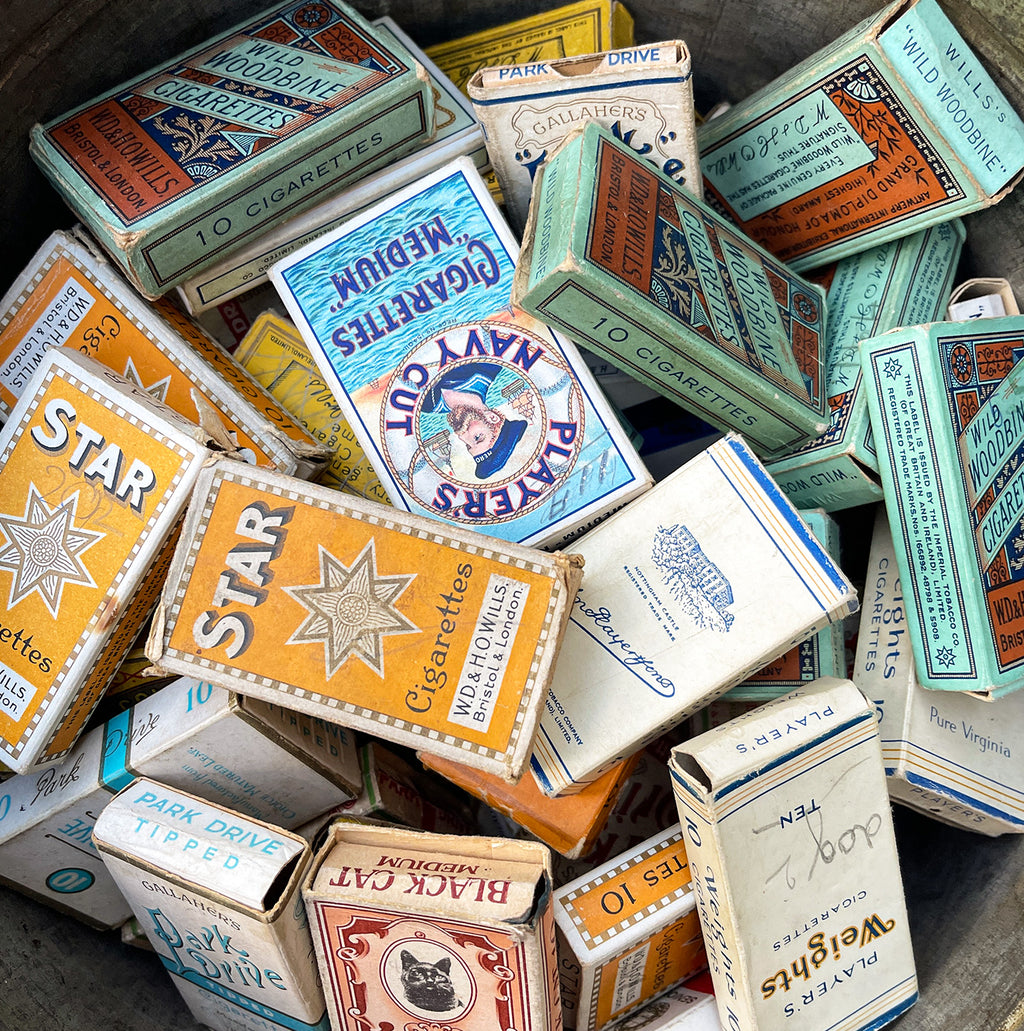 50 vintage cigarette packs are decorated with fantastic typography and imagery - SHOP NOW -  www.intovintage.co.uk