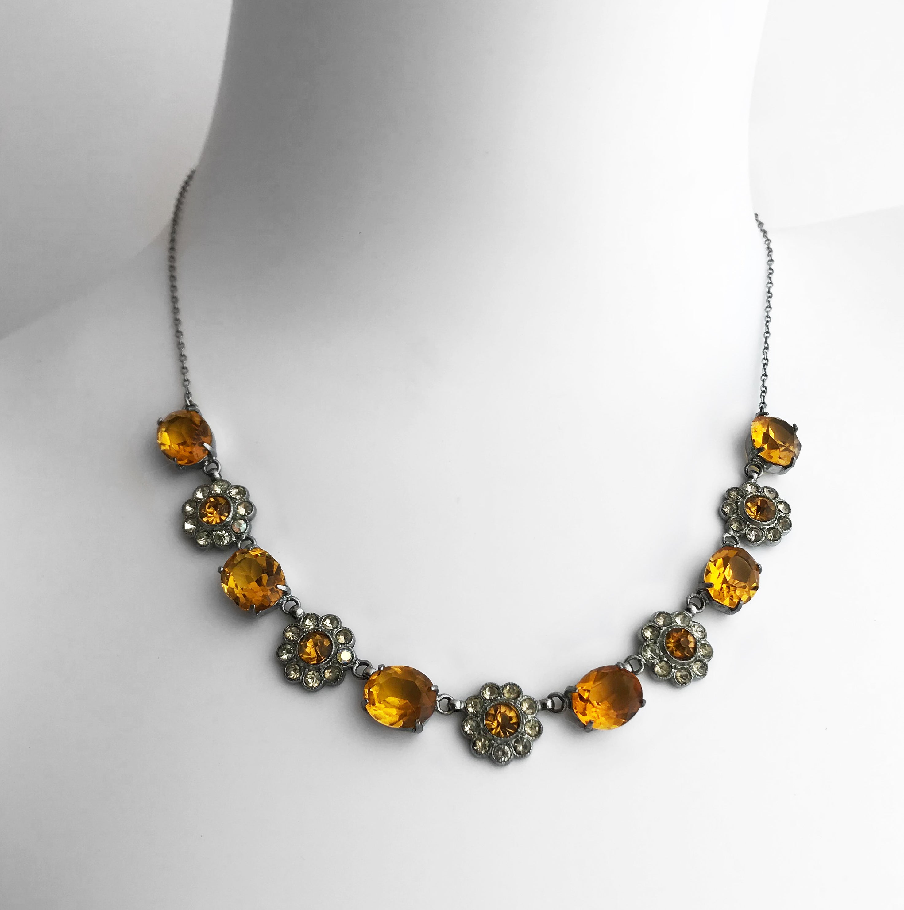 Vintage 1930's/1940's Citrine Glass Daisy Necklace - SHOP NOW - www.intovintage.co.uk