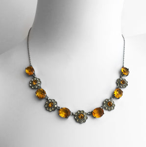 Vintage 1930's/1940's Citrine Glass Daisy Necklace - SHOP NOW - www.intovintage.co.uk