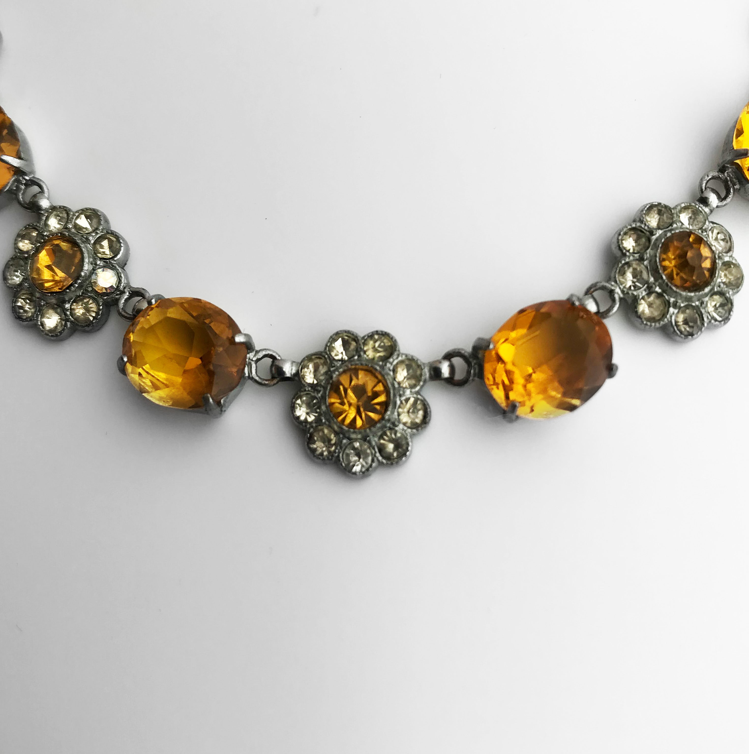 Vintage 1930's/1940's Citrine Glass Daisy Necklace - SHOP NOW - www.intovintage.co.uk