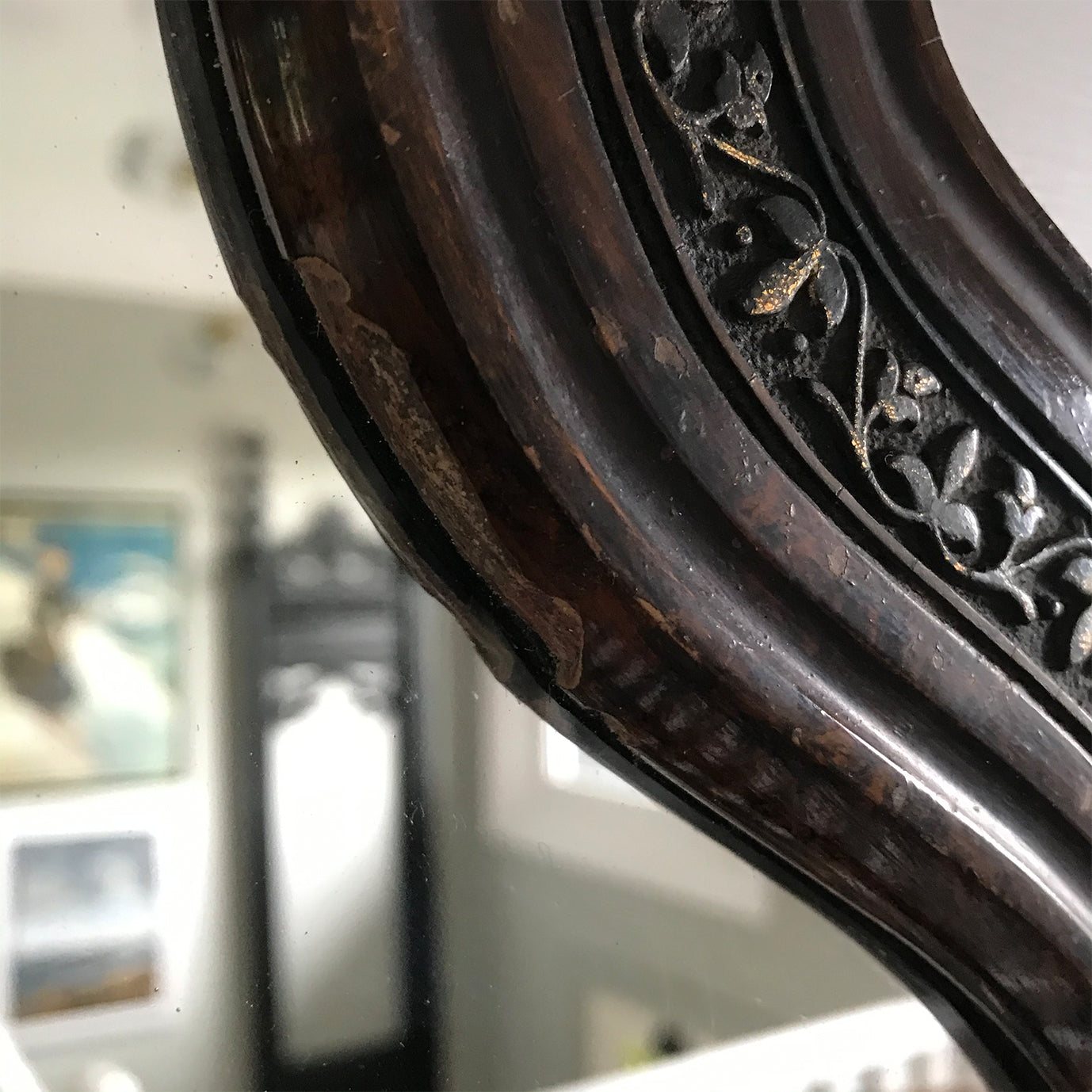 Unusually clover shaped Victorian Mirror. Finished in a painted wood effect with gold leak pattern on gesso - SHOP NOW - www.intovintage.co.uk