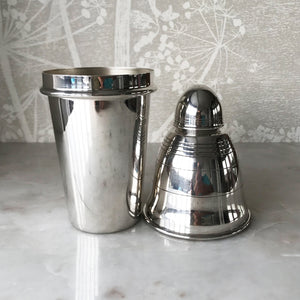 A classy vintage Silver Plate Cocktail Shaker. Great ring detail on main body and cap. The cap and top fits snuggly with no leaks - SHOP NOW - www.intovintage.co.uk