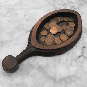 Beautiful early oak church collection plate complete with pennies! Carved from a single piece of oak, this probably Georgian plate would have been used by the church to collect from the congregation. Great to keep your keys or loose change in by the front door - SHOP NOW - www.intovintage.co.uk