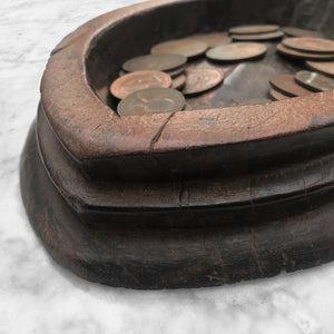 Beautiful early oak church collection plate complete with pennies! Carved from a single piece of oak, this probably Georgian plate would have been used by the church to collect from the congregation. Great to keep your keys or loose change in by the front door - SHOP NOW - www.intovintage.co.uk