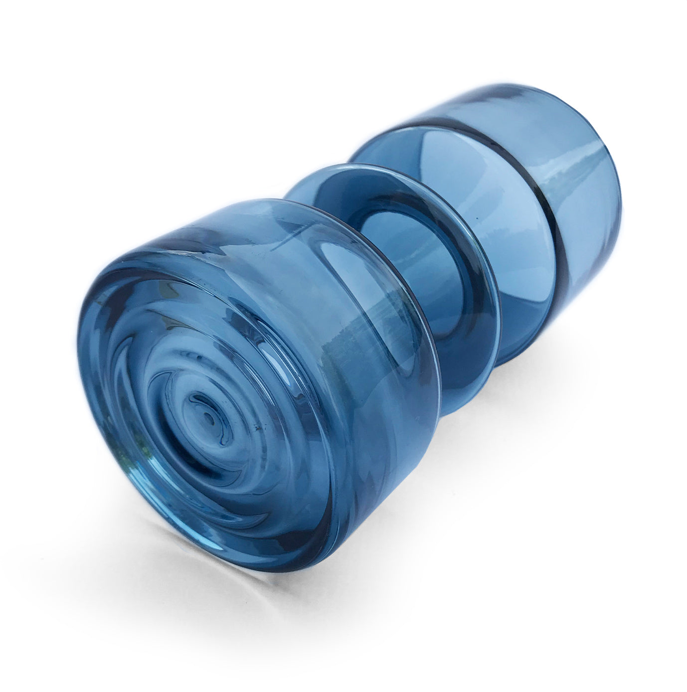 Scandinavian petrol blue & clear cased glass vase. Made by Riihimaki (also known as Riihimaen Lasi Oy) of Finland in the 1970's, and designed by Tamara Aladin, design number 1472 - SHOP NOW - www.intovintage.co.uk