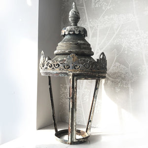 Beautifully distressed large Victorian Antique Copper Lantern. Years of weather have turned this lamp in to a thing of beauty. It stands XX tall with a decorative lead border that has remnants of the gold paint that adorned it. In good structural order having been dismantled, cleaned and re-assembled - SHOP NOW - www.intovintage.co.uk