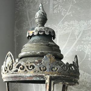 Beautifully distressed large Victorian Antique Copper Lantern. Years of weather have turned this lamp in to a thing of beauty. It stands XX tall with a decorative lead border that has remnants of the gold paint that adorned it. In good structural order having been dismantled, cleaned and re-assembled - SHOP NOW - www.intovintage.co.uk