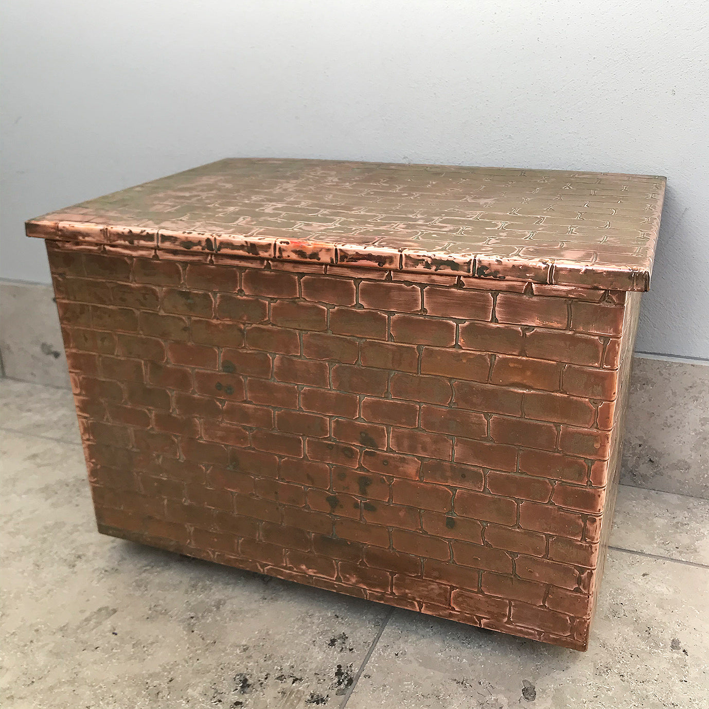 Stylish useful Vintage Copper trunk. It has a brick like pattern and a great patina - SHOP NOW - www.intovintage.co.uk