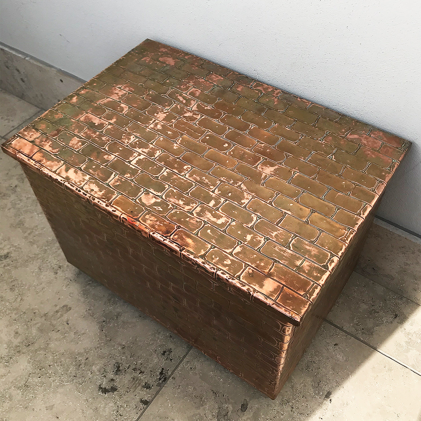 Stylish useful Vintage Copper trunk. It has a brick like pattern and a great patina - SHOP NOW - www.intovintage.co.uk