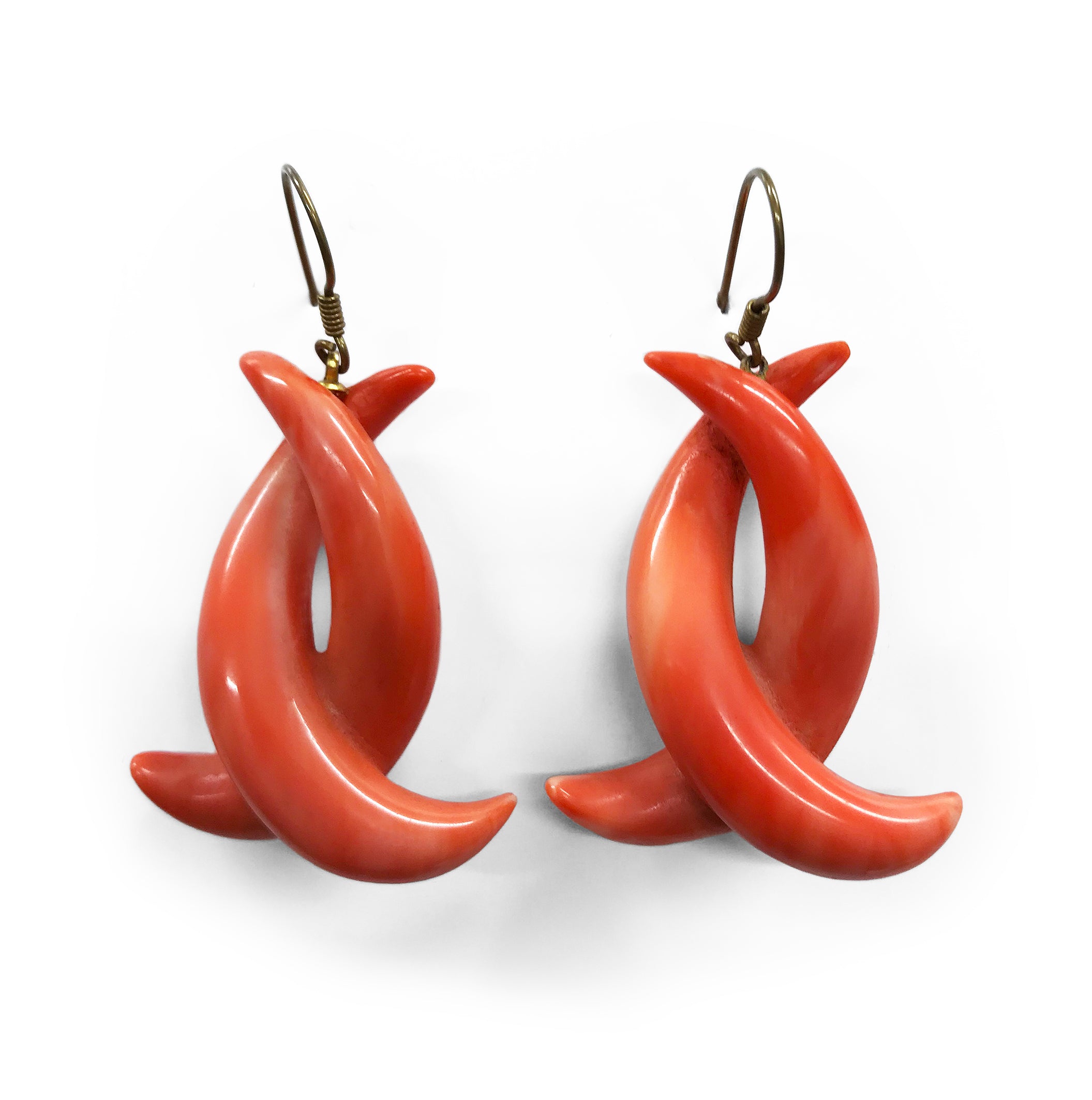 Marbled Coral Tone Vintage Earrings. Find these and other Vintage jewellery for sale at Intovintage.co.uk.