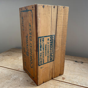 An early Bovril Corned Beef Box that would have held 24 12oz cans of prime Bovril Corned Beef all the way from Argentina. These old advertising boxes make great display storage for the kitchen - SHOP NOW - www.intovintage.co.uk