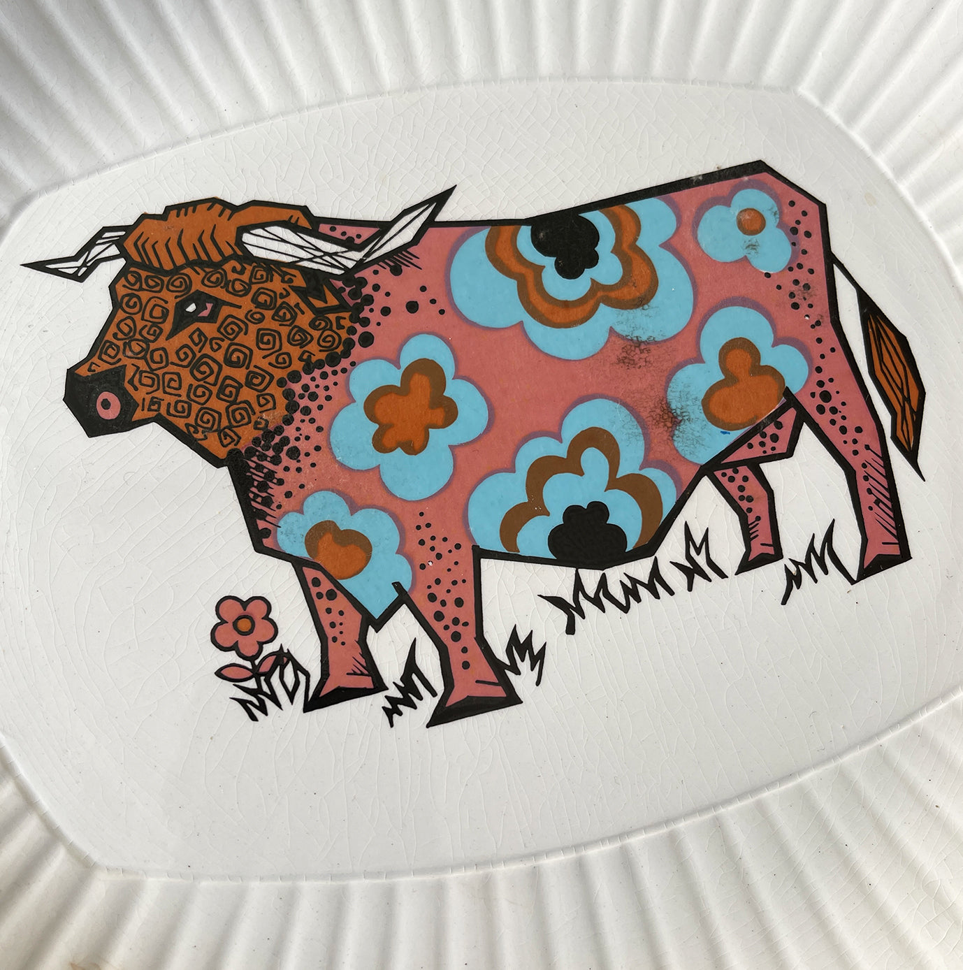 A set of funky 4 Vintage 1970's English Ironstone Pottery "Beefeater" Steak and Grill Plates - SHOP NOW - www.intovintage.co.uk