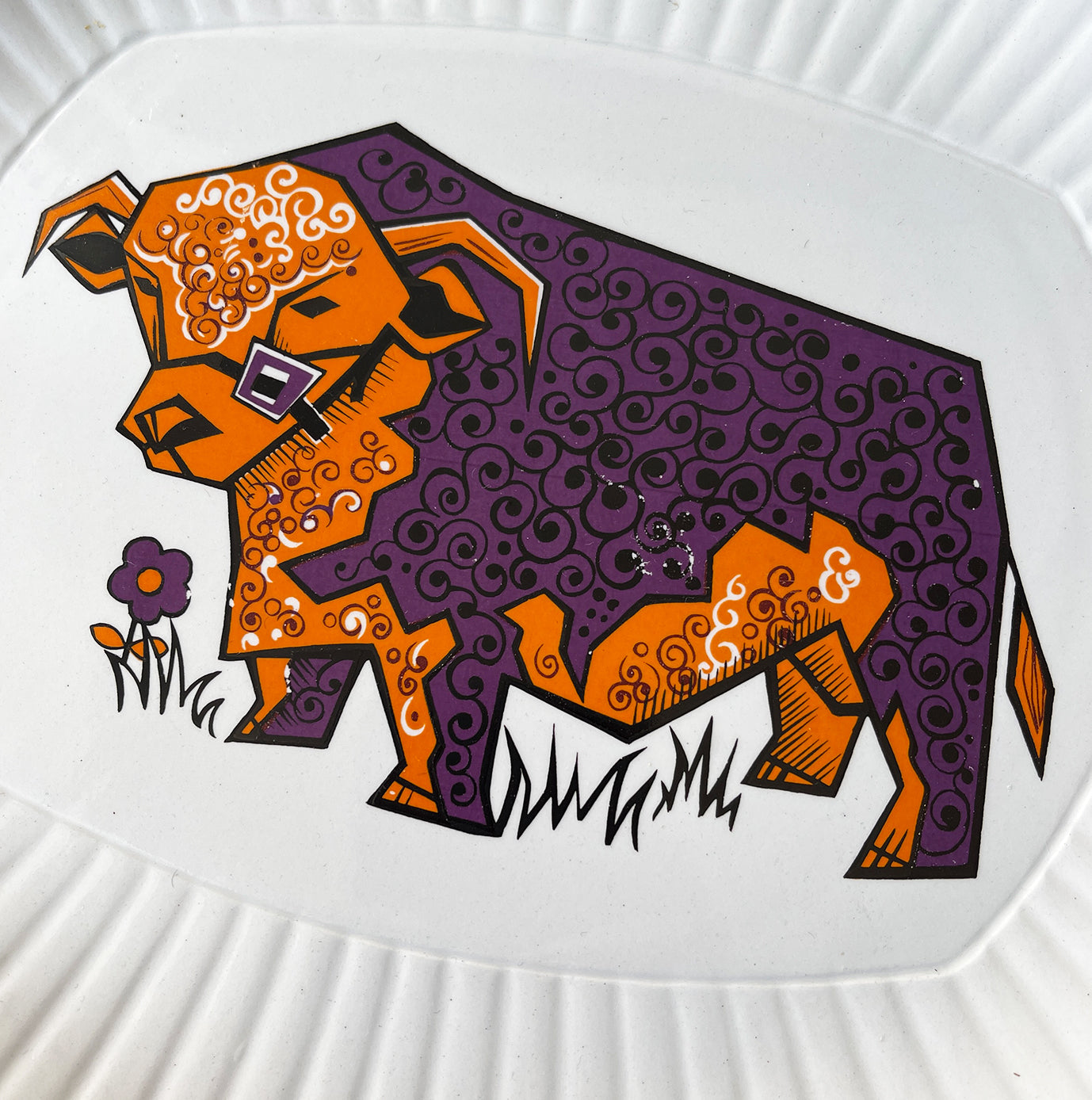 A set of funky 4 Vintage 1970's English Ironstone Pottery "Beefeater" Steak and Grill Plates - SHOP NOW - www.intovintage.co.uk