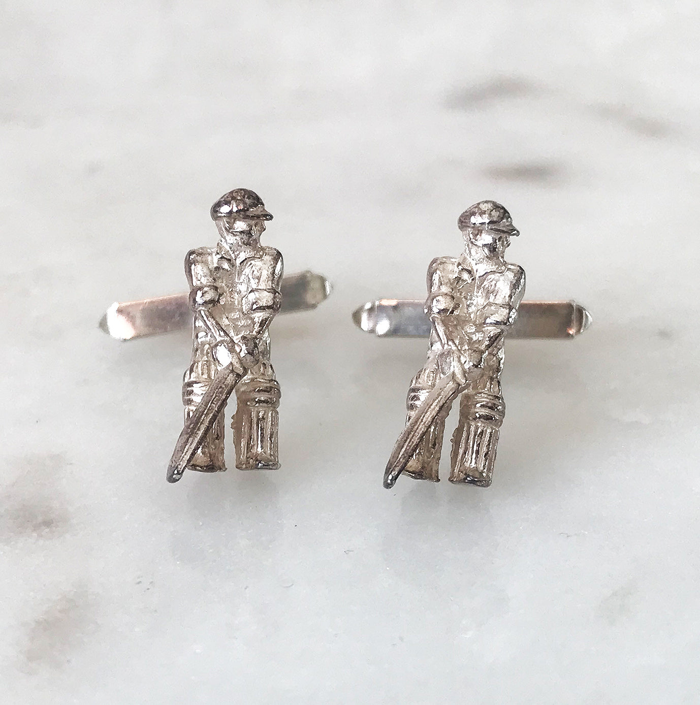 Sterling Silver, Cricketer Cufflinks. Ideal gift for the cricket nut! - SHOP NOW - www.intovintage.co.uk